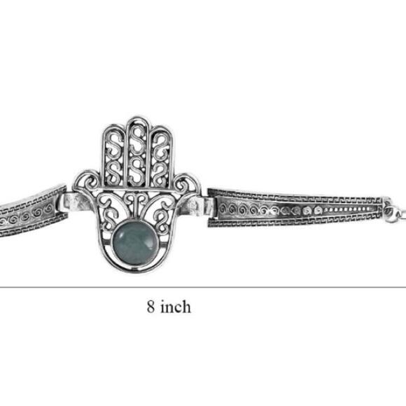 Green Adventurine Hamsa Hand Bracelet in Silvertone 7-9” 5 ctw - Picture 5 of 6